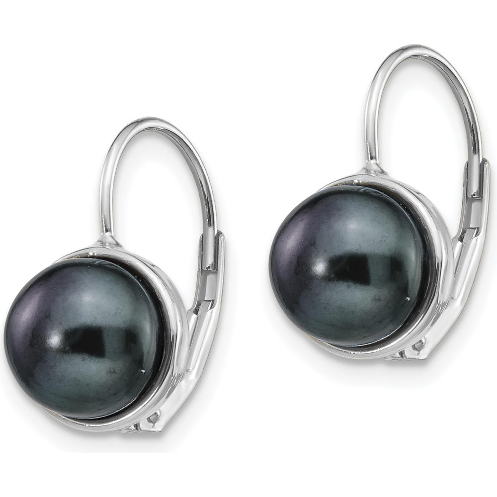 14K White Gold Freshwater Black Button Pearl Leverback Drop Earrings - 6-7mm by Monteluci Fine Jewelry