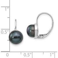 14K White Gold Freshwater Black Button Pearl Leverback Drop Earrings - 6-7mm by Monteluci Fine Jewelry