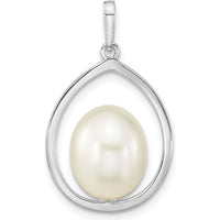 14K White Gold Freshwater Cultured Pearl 8-9mm Teardrop Pendant by Monteluci Fine Jewelry