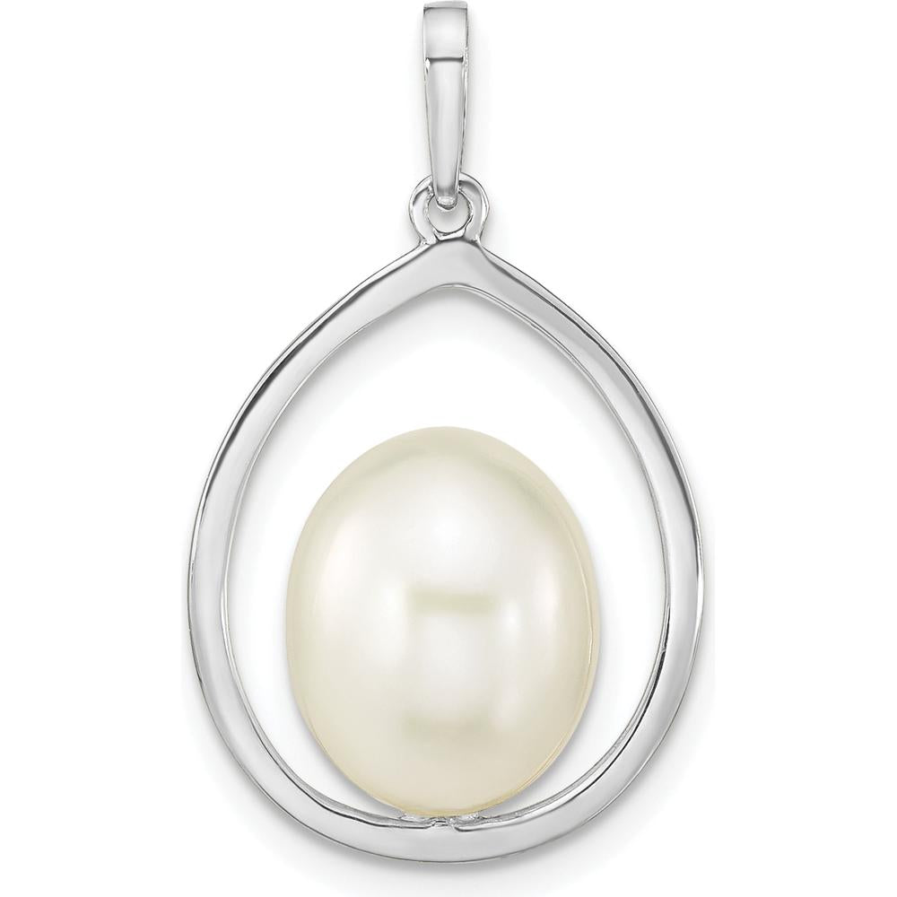 14K White Gold Freshwater Cultured Pearl 8-9mm Teardrop Pendant by Monteluci Fine Jewelry