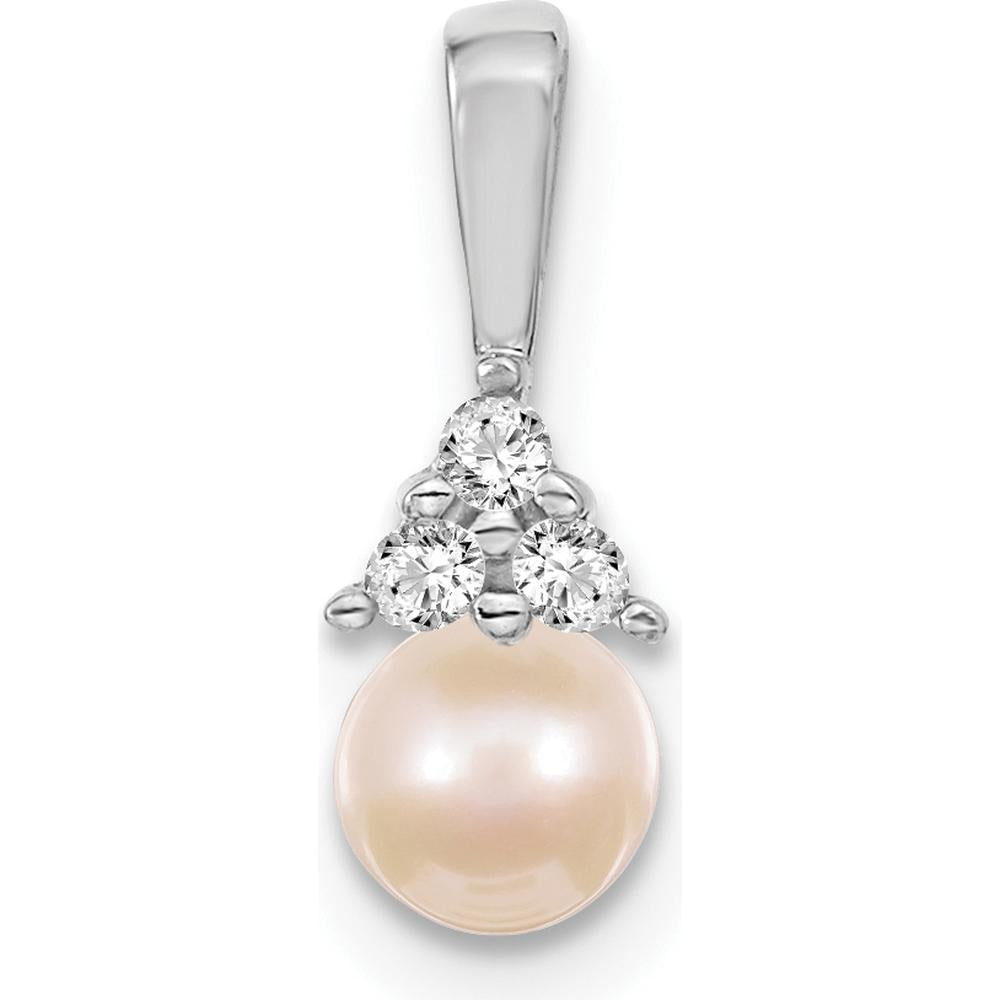 14K White Gold Freshwater Cultured Pearl and AAA Diamond Pendant - 0.06 Carat Total Diamond Weight by Monteluci Fine Jewelry