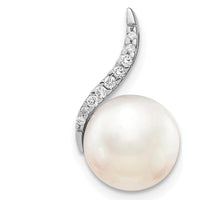 14K White Gold Freshwater Cultured Pearl and Diamond Chain Slide Pendant - 0.070 Carat Diamond Total Weight by Monteluci Fine Jewelry
