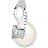 14K White Gold Freshwater Cultured Pearl and Diamond Chain Slide Pendant - 0.070 Carat Diamond Total Weight by Monteluci Fine Jewelry