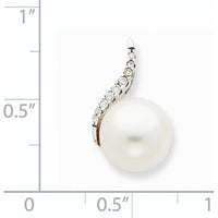 14K White Gold Freshwater Cultured Pearl and Diamond Chain Slide Pendant - 0.070 Carat Diamond Total Weight by Monteluci Fine Jewelry