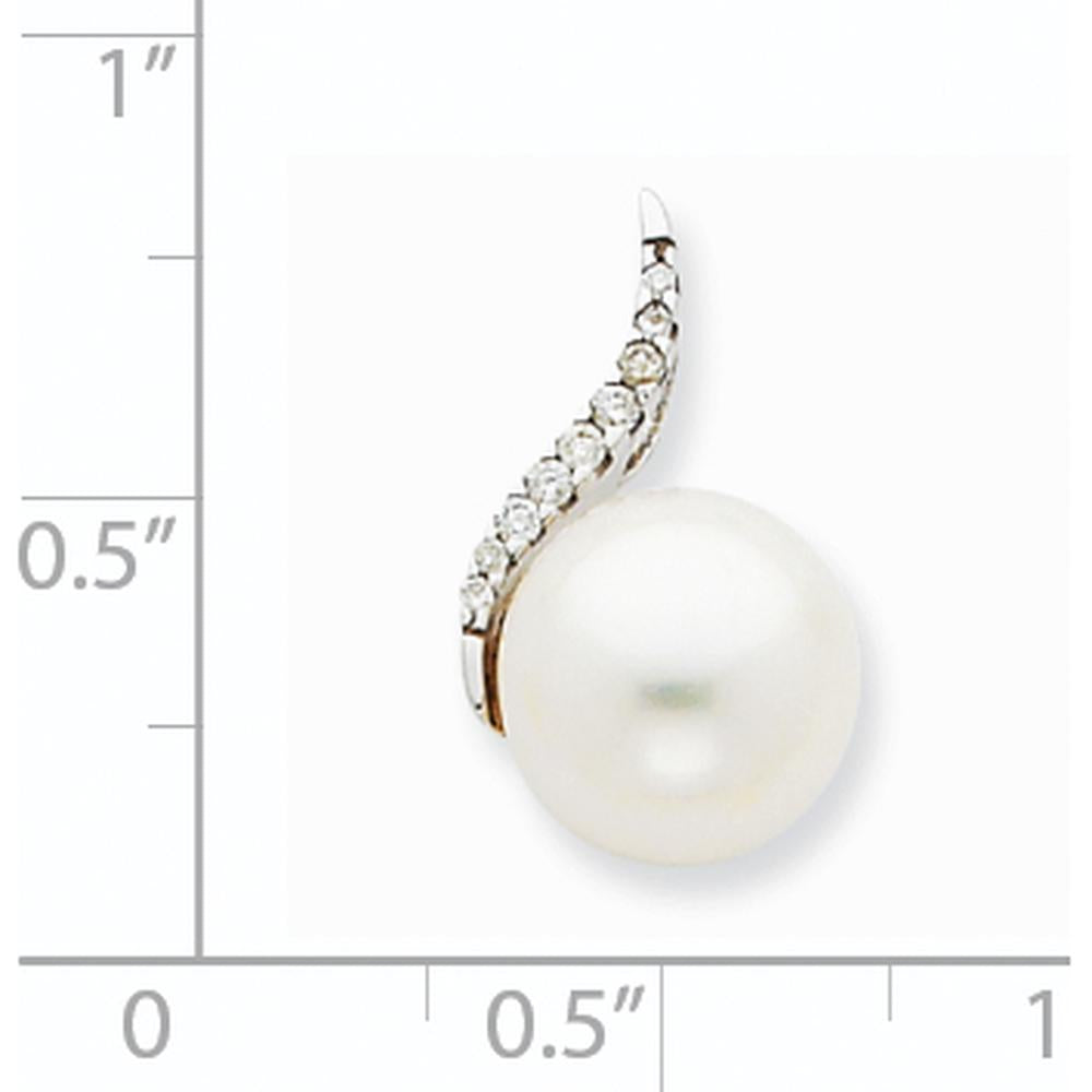14K White Gold Freshwater Cultured Pearl and Diamond Chain Slide Pendant - 0.070 Carat Diamond Total Weight by Monteluci Fine Jewelry