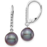 14K White Gold Freshwater Cultured Pearl and Diamond Dangle Earrings - 0.05 Carat Total Diamond Weight by Monteluci Fine Jewelry