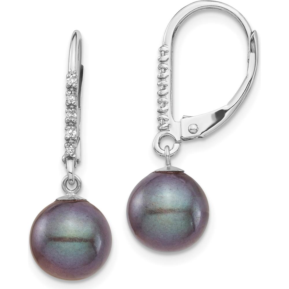 14K White Gold Freshwater Cultured Pearl and Diamond Dangle Earrings - 0.05 Carat Total Diamond Weight by Monteluci Fine Jewelry