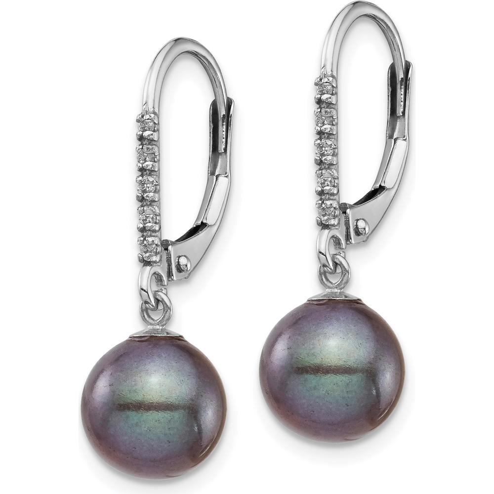 14K White Gold Freshwater Cultured Pearl and Diamond Dangle Earrings - 0.05 Carat Total Diamond Weight by Monteluci Fine Jewelry