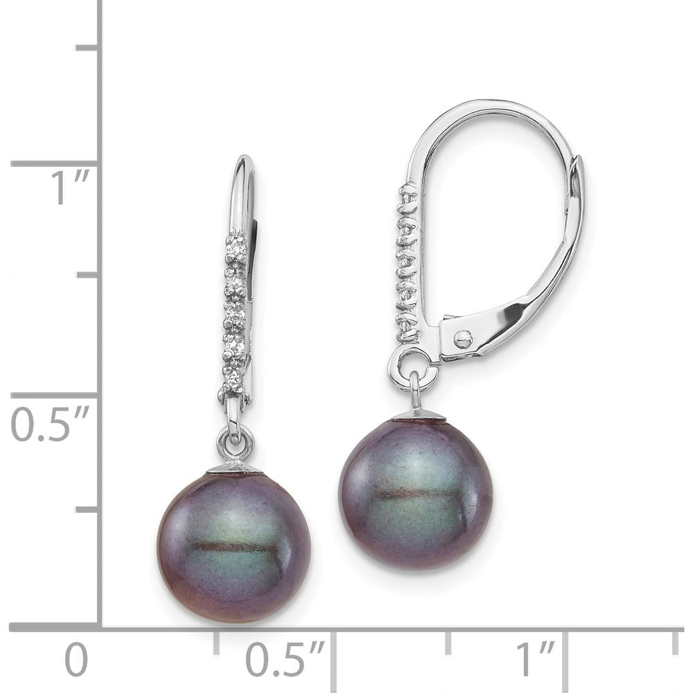 14K White Gold Freshwater Cultured Pearl and Diamond Dangle Earrings - 0.05 Carat Total Diamond Weight by Monteluci Fine Jewelry