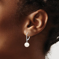 14K White Gold Freshwater Cultured Pearl and Diamond Dangle Leverback Earrings - 0.05 Carat Total Diamond Weight by Monteluci Fine Jewelry