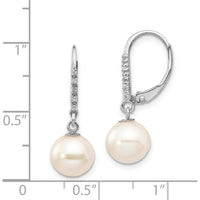 14K White Gold Freshwater Cultured Pearl and Diamond Dangle Leverback Earrings - 0.05 Carat Total Diamond Weight by Monteluci Fine Jewelry