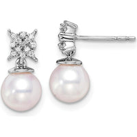 14K White Gold Freshwater Cultured Pearl & Diamond Drop Earrings - 0.006 Carat Total Diamond Weight by Monteluci Fine Jewelry