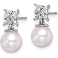 14K White Gold Freshwater Cultured Pearl & Diamond Drop Earrings - 0.006 Carat Total Diamond Weight by Monteluci Fine Jewelry