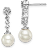14K White Gold Freshwater Cultured Pearl & Diamond Drop Earrings - 2.625 Carat Pearl, 0.08 Carat Total Diamond Weight by Monteluci Fine Jewelry