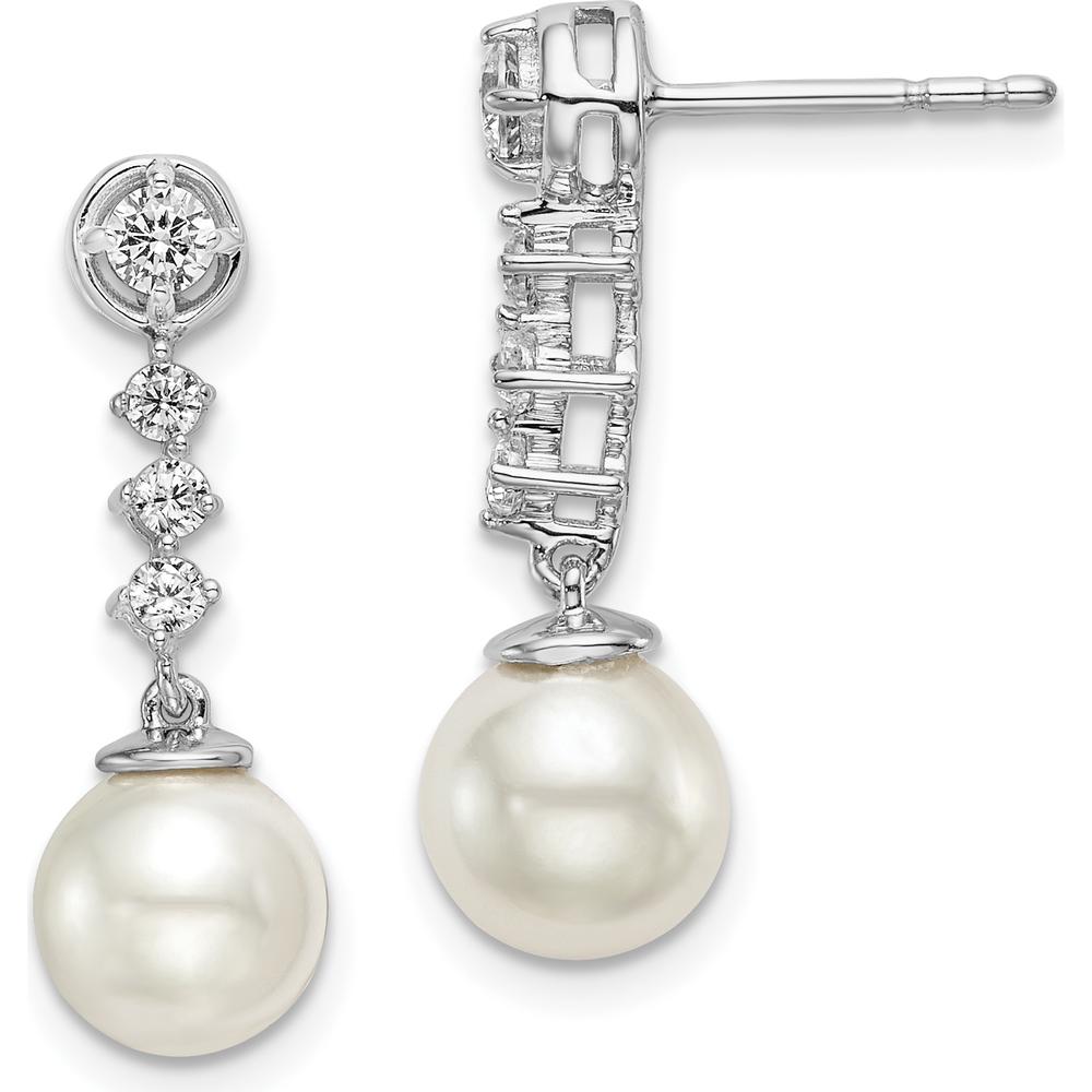 14K White Gold Freshwater Cultured Pearl & Diamond Drop Earrings - 2.625 Carat Pearl, 0.08 Carat Total Diamond Weight by Monteluci Fine Jewelry