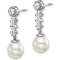 14K White Gold Freshwater Cultured Pearl & Diamond Drop Earrings - 2.625 Carat Pearl, 0.08 Carat Total Diamond Weight by Monteluci Fine Jewelry