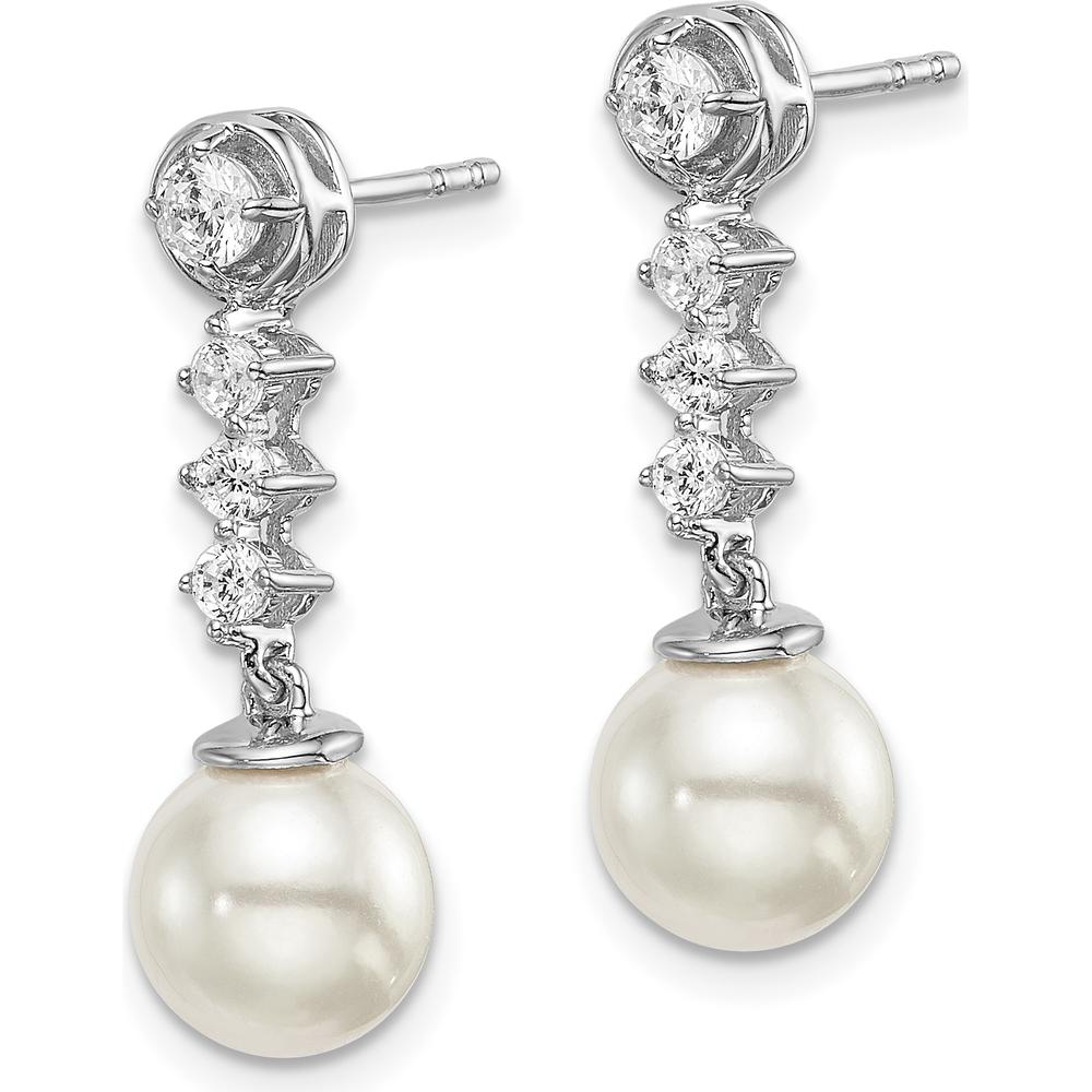 14K White Gold Freshwater Cultured Pearl & Diamond Drop Earrings - 2.625 Carat Pearl, 0.08 Carat Total Diamond Weight by Monteluci Fine Jewelry