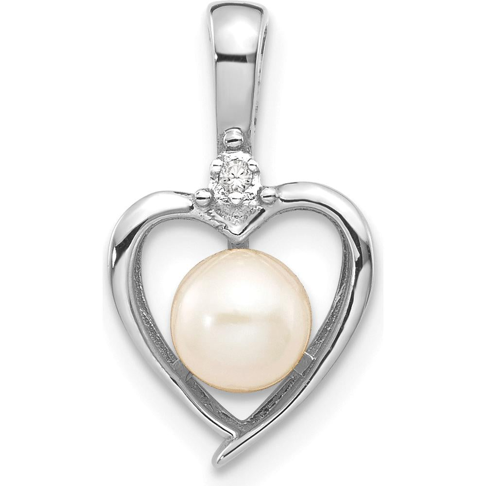 14K White Gold Freshwater Cultured Pearl and Diamond Heart Pendant - 0.006 Carat Diamond by Oro Pregiato