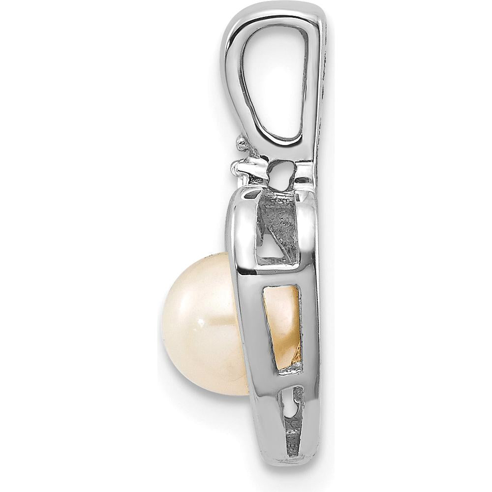 14K White Gold Freshwater Cultured Pearl and Diamond Heart Pendant - 0.006 Carat Diamond by Oro Pregiato