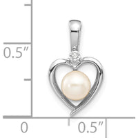 14K White Gold Freshwater Cultured Pearl and Diamond Heart Pendant - 0.006 Carat Diamond by Oro Pregiato