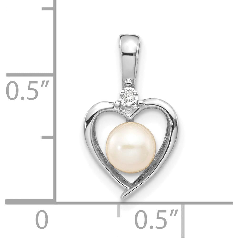 14K White Gold Freshwater Cultured Pearl and Diamond Heart Pendant - 0.006 Carat Diamond by Oro Pregiato