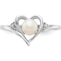 14K White Gold Freshwater Cultured Pearl and Diamond Heart Ring by Oro Pregiato