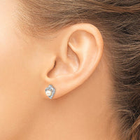 14K White Gold Freshwater Cultured Pearl and Diamond Heart Stud Earrings - 0.01 Carat Total Diamond Weight by Oro Pregiato