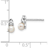 14K White Gold Freshwater Cultured Pearl and Diamond Post Earrings - 0.01 Carat Total Diamond Weight by Oro Pregiato