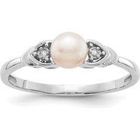14K White Gold Freshwater Cultured Pearl and Diamond Ring - 0.01 Carat Total Diamond Weight by Oro Pregiato