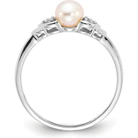 14K White Gold Freshwater Cultured Pearl and Diamond Ring - 0.01 Carat Total Diamond Weight by Oro Pregiato
