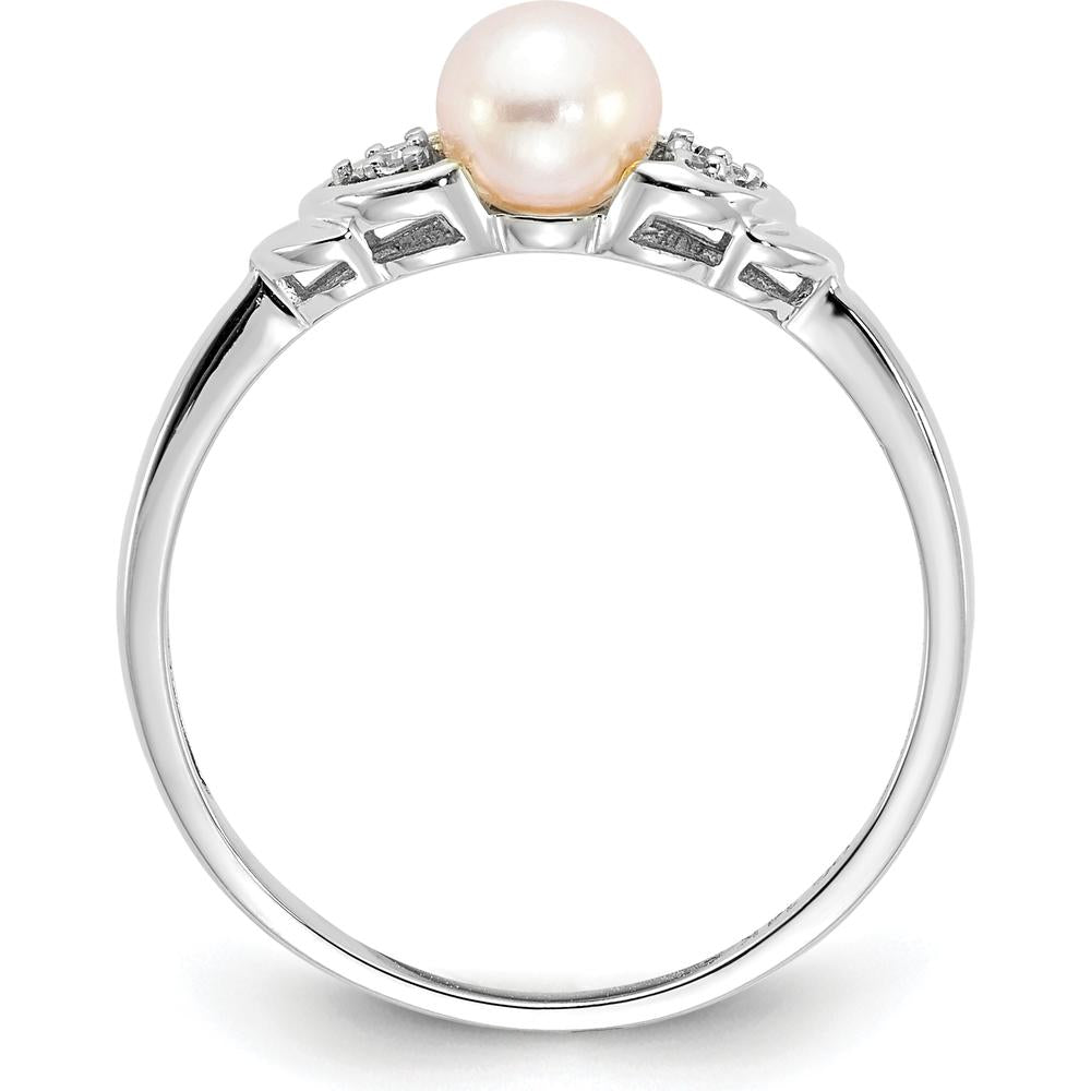 14K White Gold Freshwater Cultured Pearl and Diamond Ring - 0.01 Carat Total Diamond Weight by Oro Pregiato