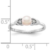 14K White Gold Freshwater Cultured Pearl and Diamond Ring - 0.01 Carat Total Diamond Weight by Oro Pregiato