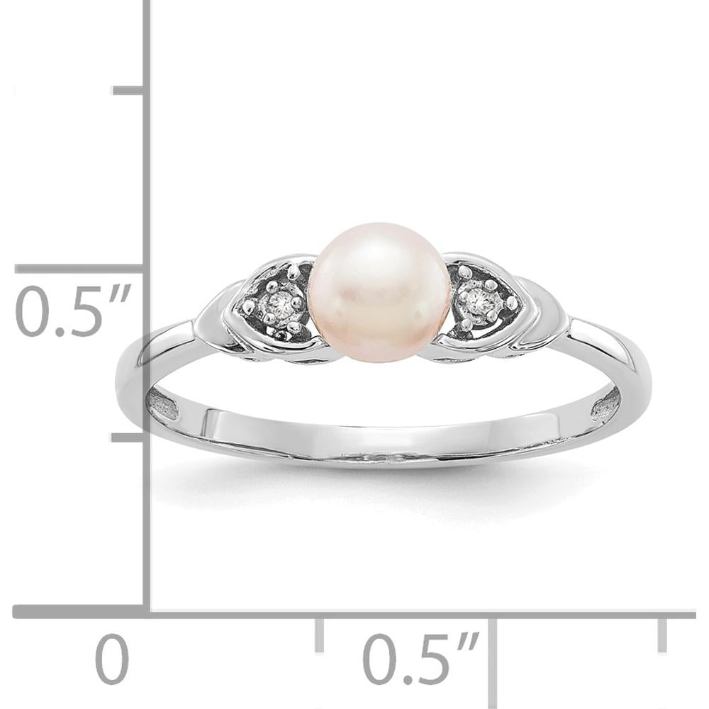 14K White Gold Freshwater Cultured Pearl and Diamond Ring - 0.01 Carat Total Diamond Weight by Oro Pregiato
