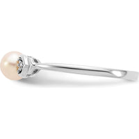 14K White Gold Freshwater Cultured Pearl and Diamond Ring - 0.01 Carat Total Diamond Weight by Oro Pregiato