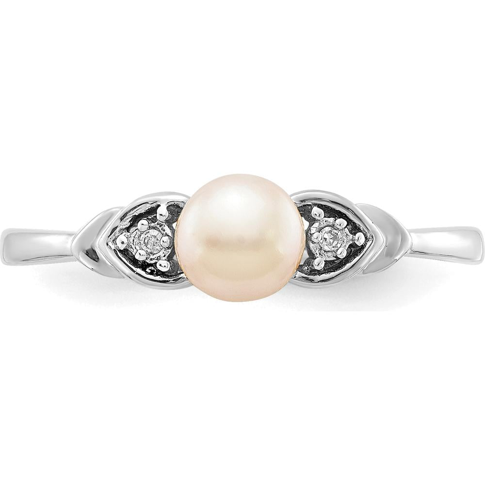 14K White Gold Freshwater Cultured Pearl and Diamond Ring - 0.01 Carat Total Diamond Weight by Oro Pregiato