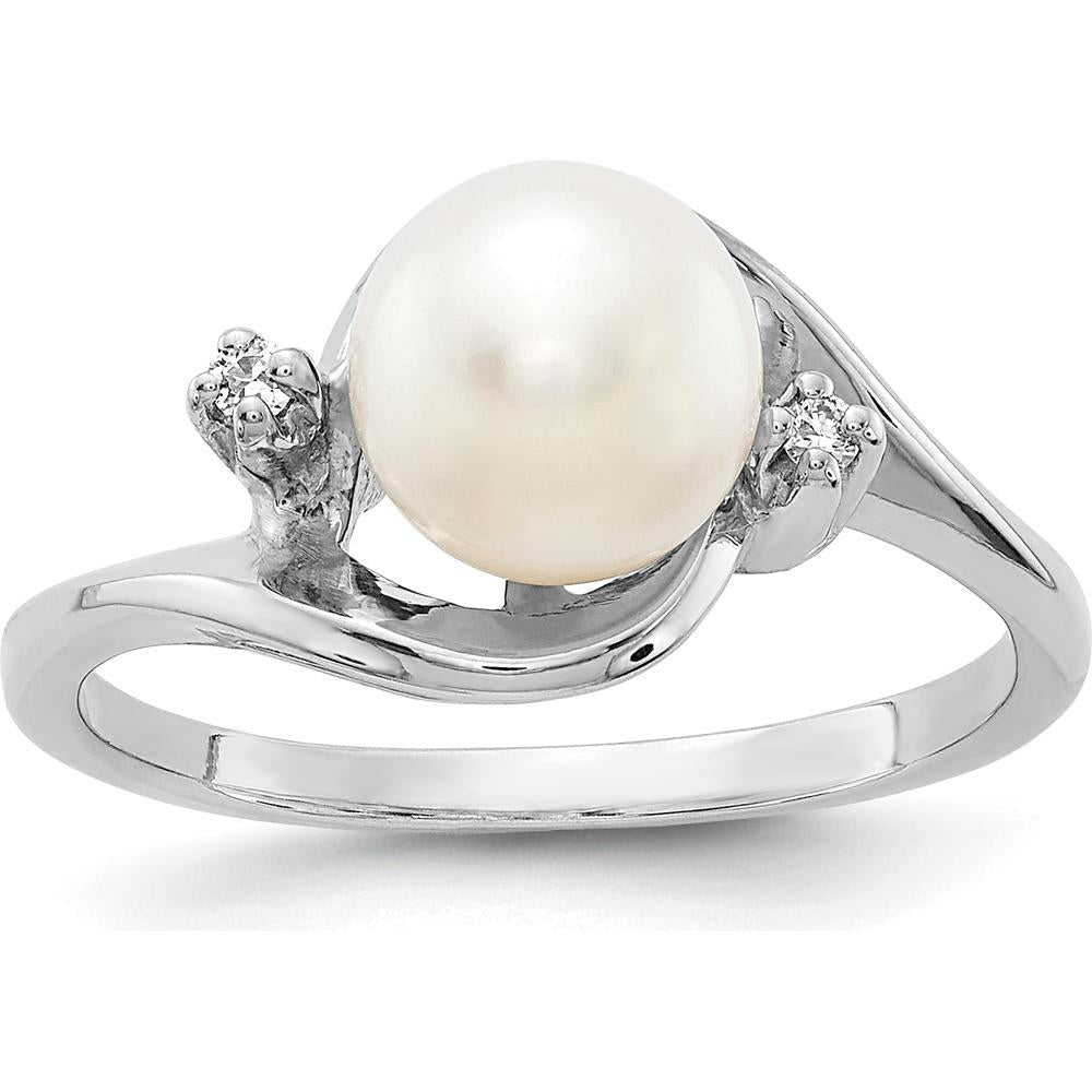 14K White Gold Freshwater Cultured Pearl and Diamond Ring - 0.012 Carat Total Diamond Weight by Monteluci Fine Jewelry