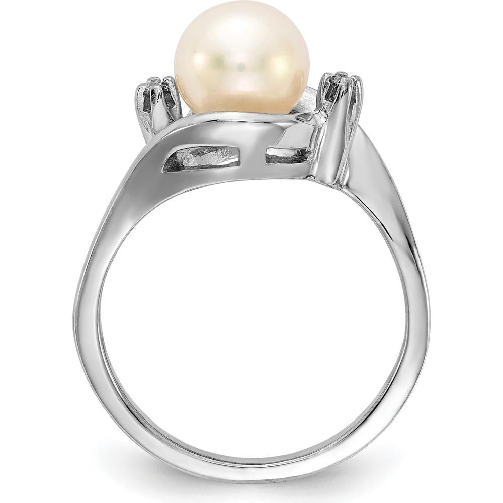 14K White Gold Freshwater Cultured Pearl and Diamond Ring - 0.012 Carat Total Diamond Weight by Monteluci Fine Jewelry