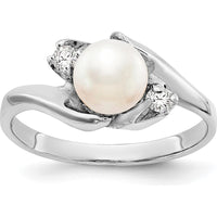 14K White Gold Freshwater Cultured Pearl and Diamond Ring with Faceted Round Diamonds - 0.082 Carat Total Diamond Weight by Monteluci Fine Jewelry