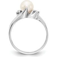 14K White Gold Freshwater Cultured Pearl and Diamond Ring with Faceted Round Diamonds - 0.082 Carat Total Diamond Weight by Monteluci Fine Jewelry