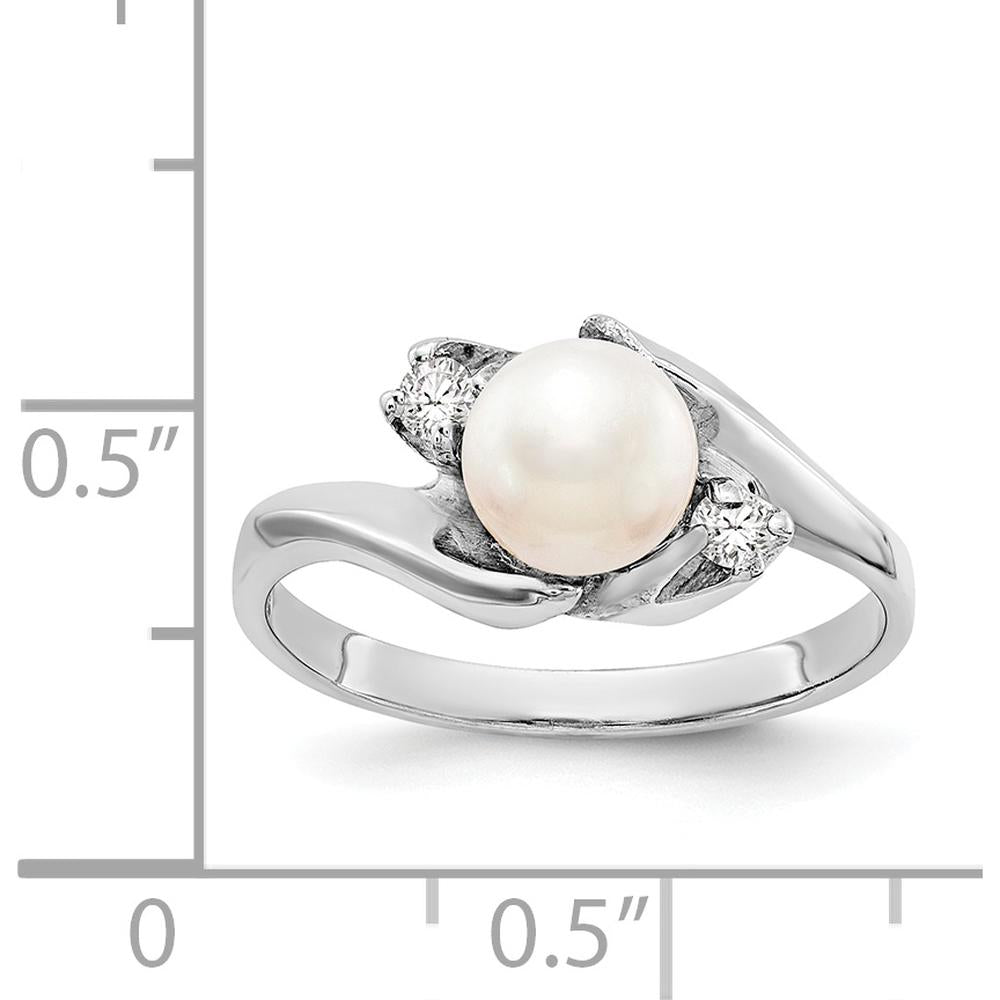 14K White Gold Freshwater Cultured Pearl and Diamond Ring with Faceted Round Diamonds - 0.082 Carat Total Diamond Weight by Monteluci Fine Jewelry