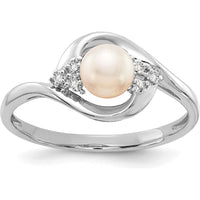 14K White Gold Freshwater Cultured Pearl and Diamond Ring with Round Diamonds - 0.02 Carat Total Diamond Weight by Oro Pregiato