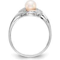14K White Gold Freshwater Cultured Pearl and Diamond Ring with Round Diamonds - 0.02 Carat Total Diamond Weight by Oro Pregiato