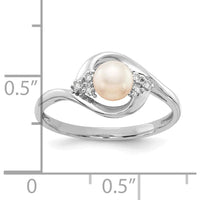 14K White Gold Freshwater Cultured Pearl and Diamond Ring with Round Diamonds - 0.02 Carat Total Diamond Weight by Oro Pregiato