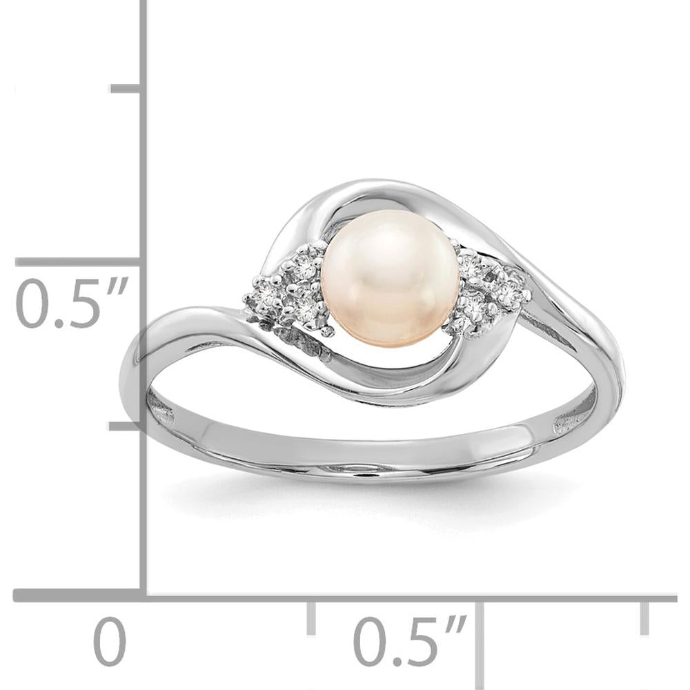 14K White Gold Freshwater Cultured Pearl and Diamond Ring with Round Diamonds - 0.02 Carat Total Diamond Weight by Oro Pregiato