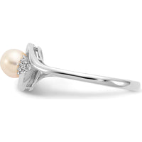 14K White Gold Freshwater Cultured Pearl and Diamond Ring with Round Diamonds - 0.02 Carat Total Diamond Weight by Oro Pregiato