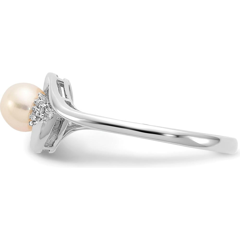 14K White Gold Freshwater Cultured Pearl and Diamond Ring with Round Diamonds - 0.02 Carat Total Diamond Weight by Oro Pregiato