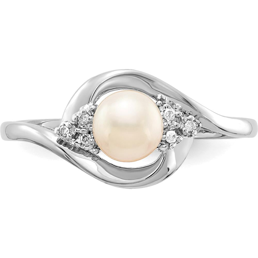 14K White Gold Freshwater Cultured Pearl and Diamond Ring with Round Diamonds - 0.02 Carat Total Diamond Weight by Oro Pregiato