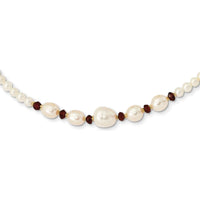 14K White Gold Freshwater Cultured Pearl and Faceted Garnet Bead Necklace - 18" by Monteluci Fine Jewelry