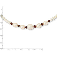 14K White Gold Freshwater Cultured Pearl and Faceted Garnet Bead Necklace - 18" by Monteluci Fine Jewelry