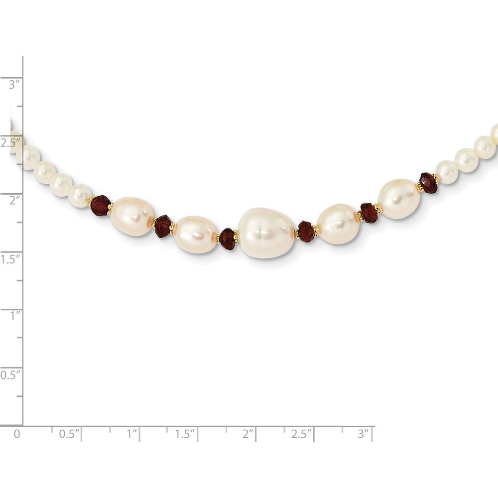 14K White Gold Freshwater Cultured Pearl and Faceted Garnet Bead Necklace - 18" by Monteluci Fine Jewelry
